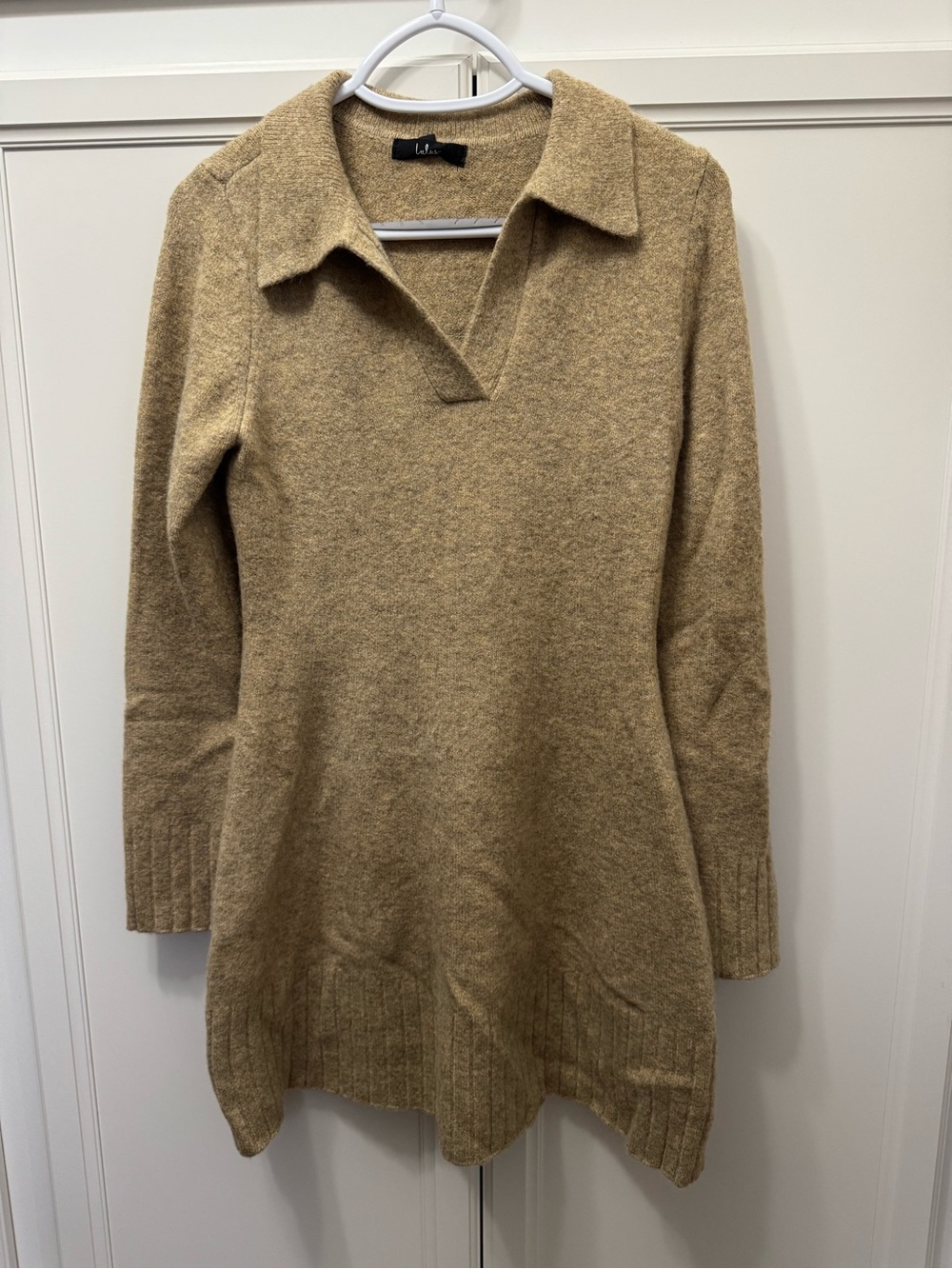 Lulu's Tan Collared V-Neck Tunic Sweater Dress